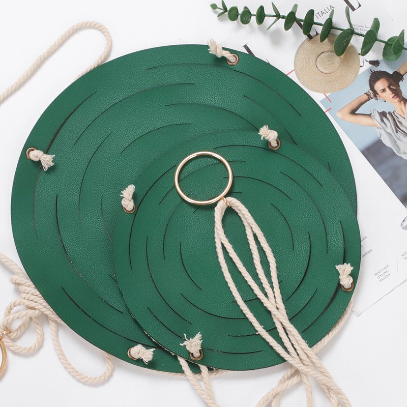 Leather & Cotton Macrame Hanging Basket – Boho Wall Planter