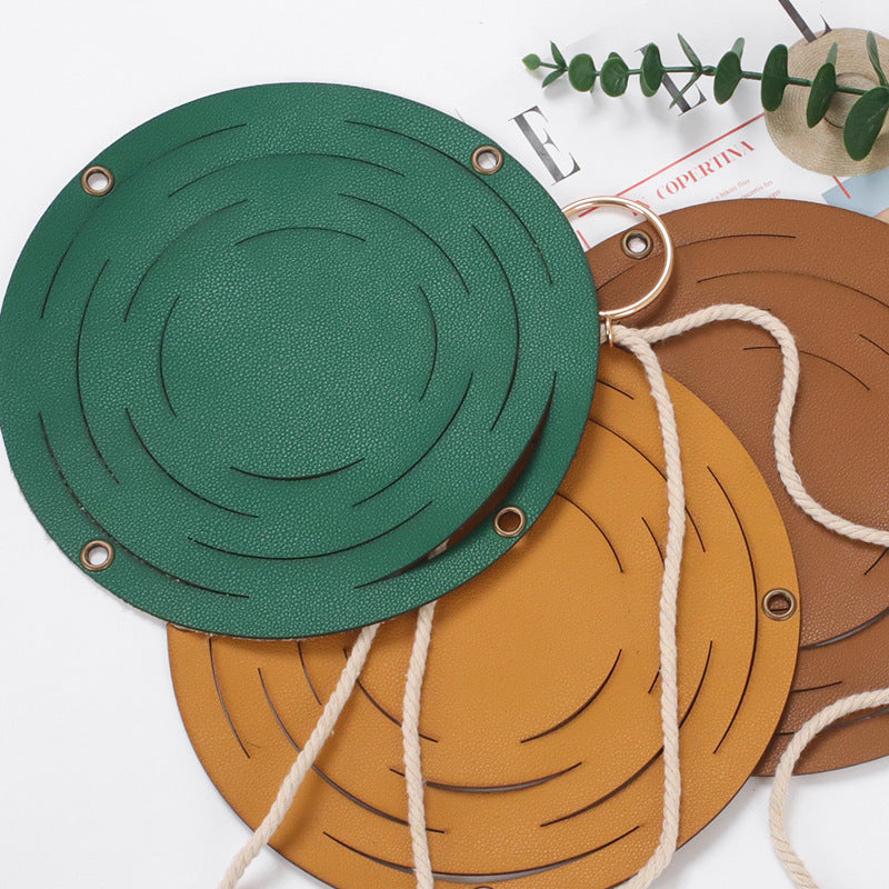 Leather & Cotton Macrame Hanging Basket – Boho Wall Planter