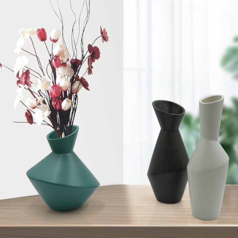 Velora Geometric Ceramic Vase – Oblique Mouth Design