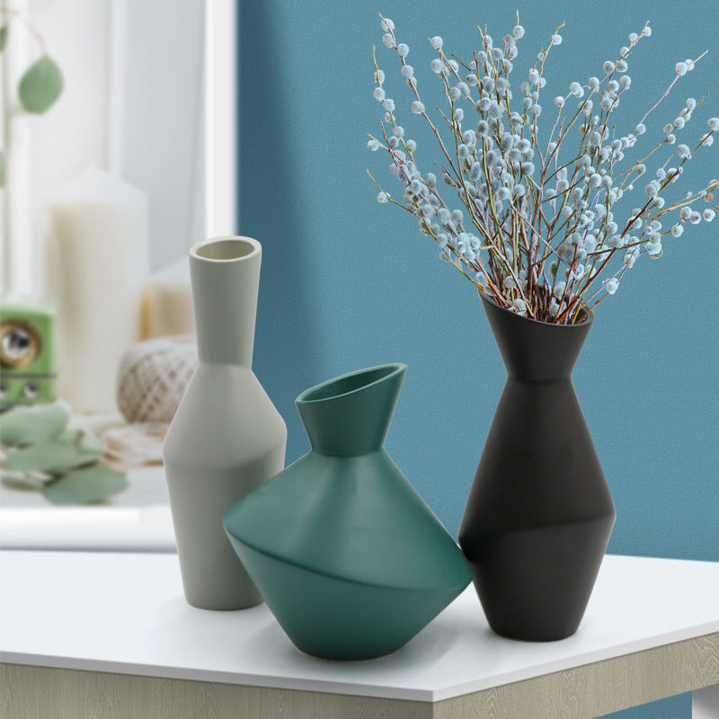 Velora Geometric Ceramic Vase – Oblique Mouth Design