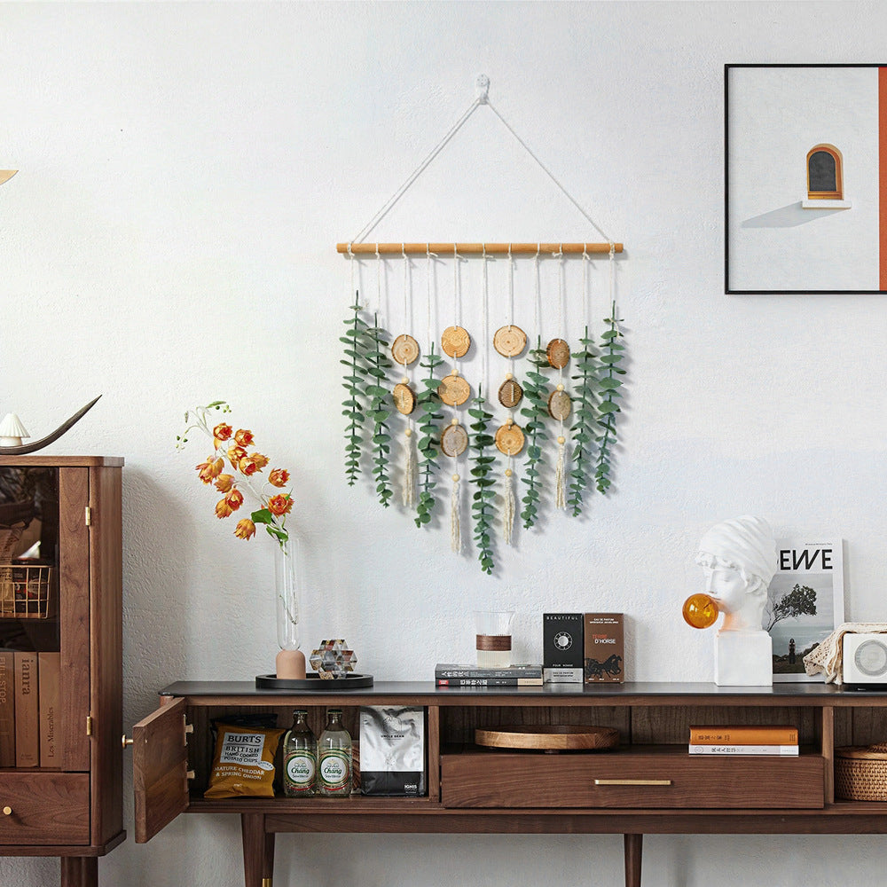 Eucalyptus Leaves Handwoven Wall Hanging – Natural Room Tapestry Décor