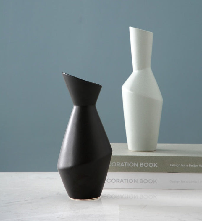 Velora Geometric Ceramic Vase – Oblique Mouth Design