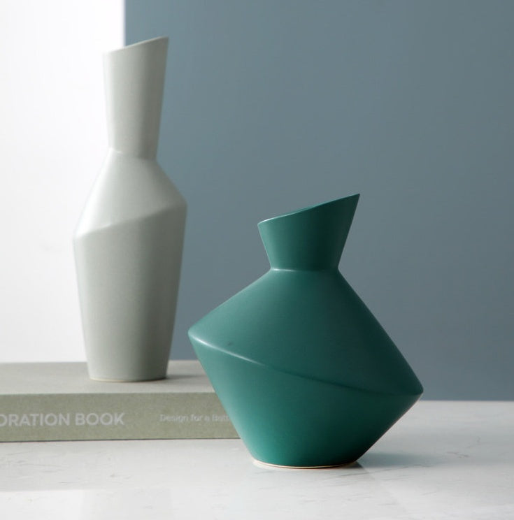 Velora Geometric Ceramic Vase – Oblique Mouth Design
