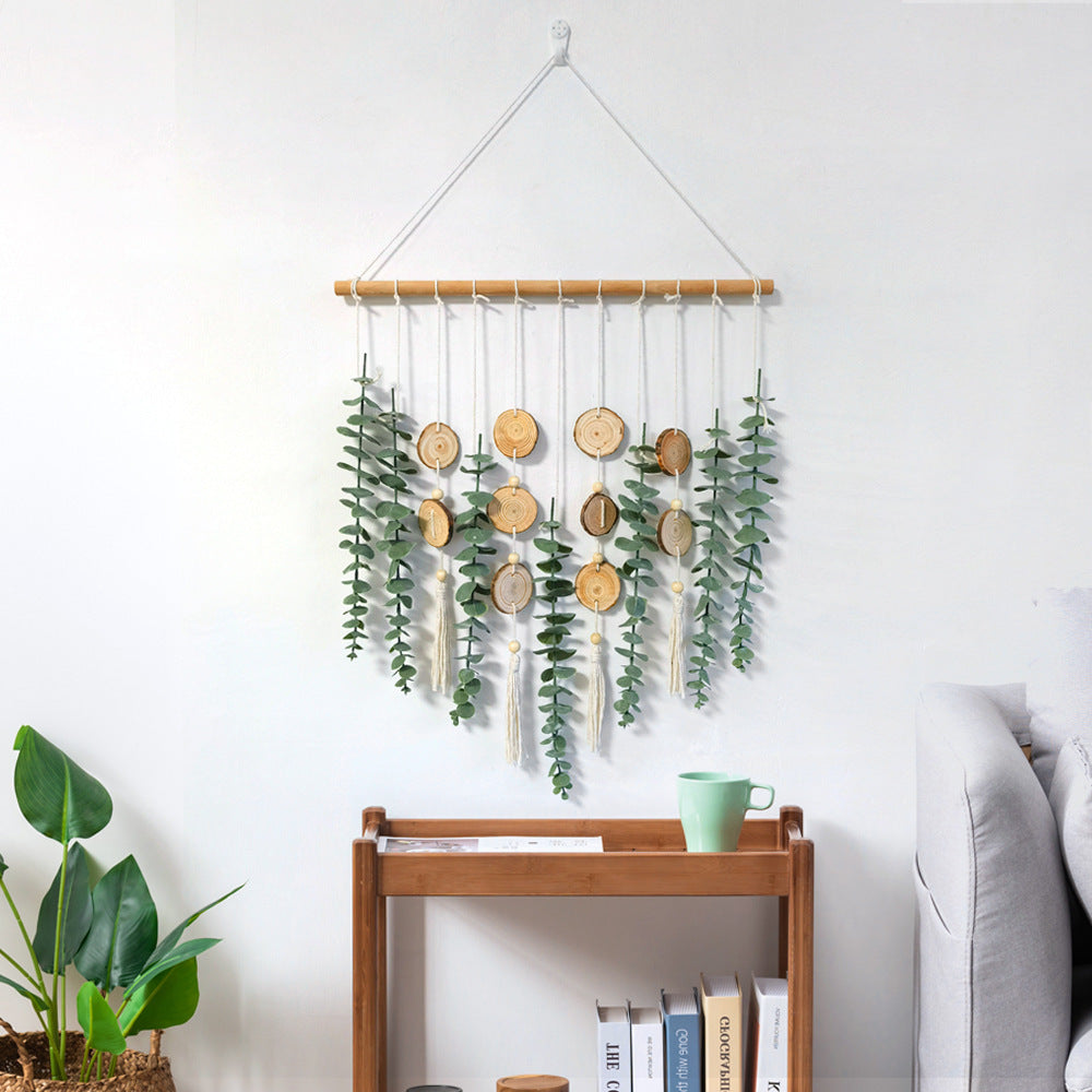 Eucalyptus Leaves Handwoven Wall Hanging – Natural Room Tapestry Décor