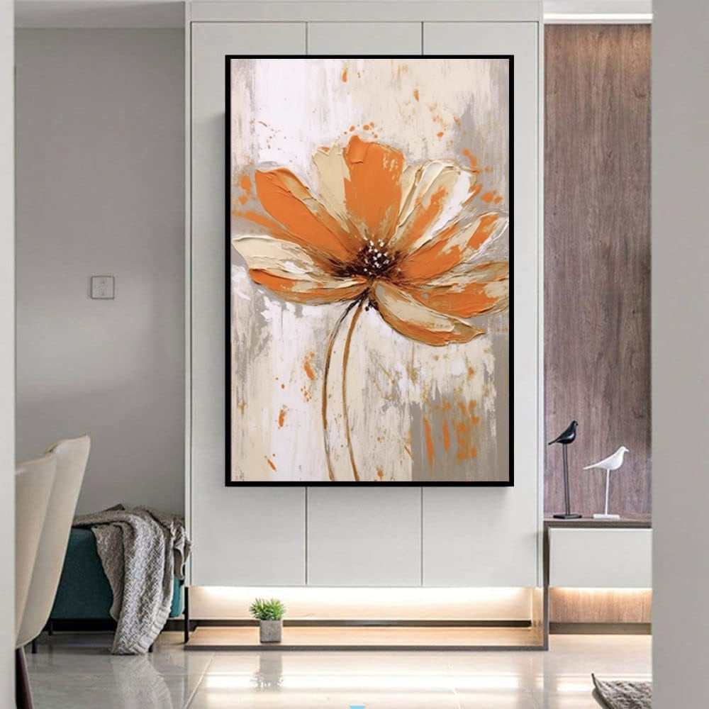 Abstract floral painting in a modern living room setting