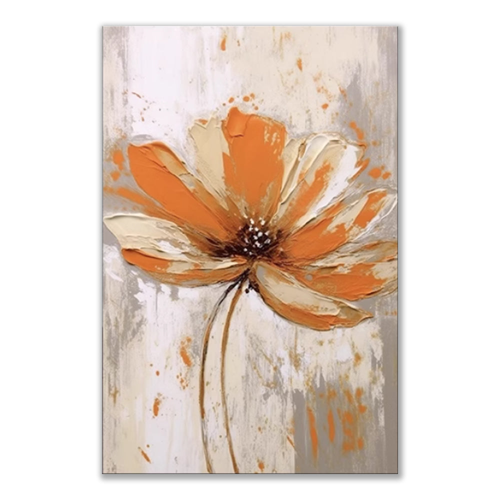 Abstract painting of an orange flower on a beige background