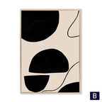 Abstract art print with black shapes on a beige background