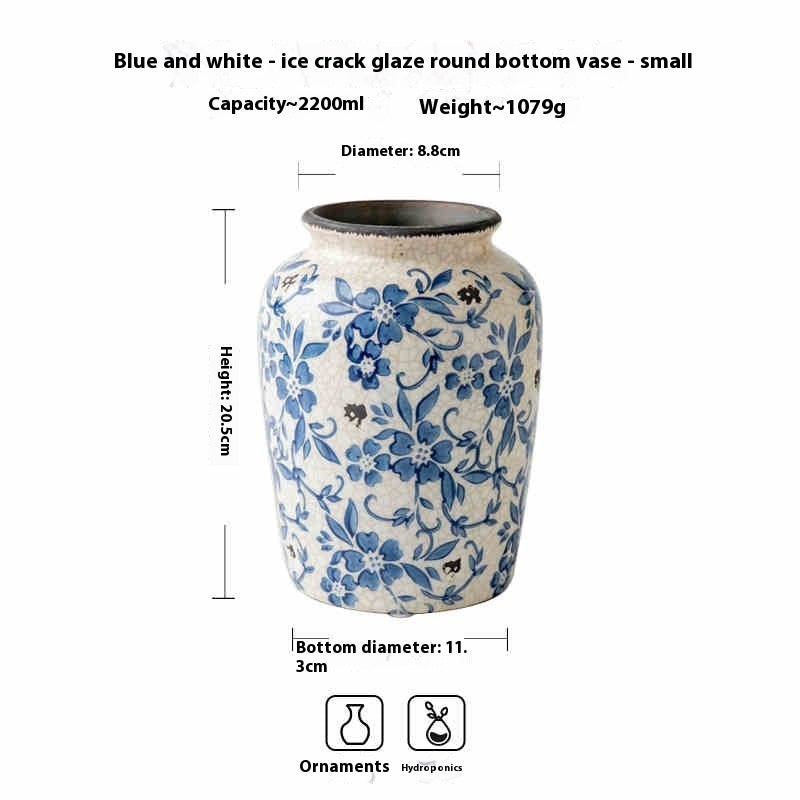 Classic porcelain vase with unique ice-cracked finish for home décor
