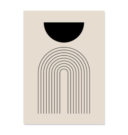 Beige poster with black abstract design on a white background