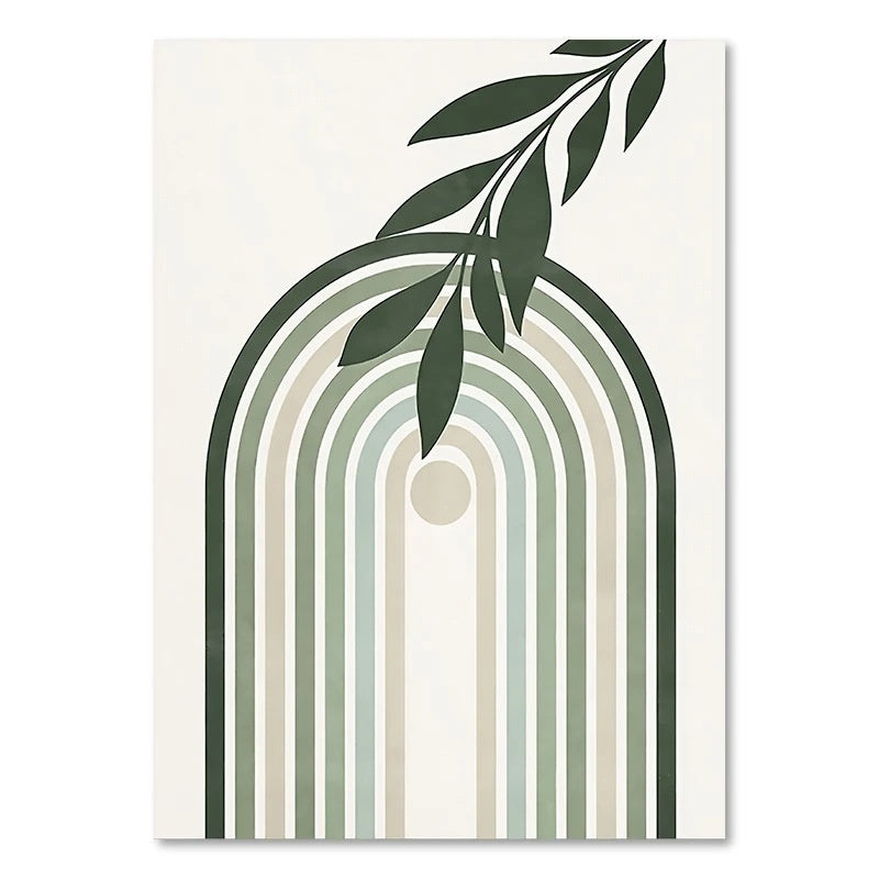 Decorative card with arch design and leaf on a white background