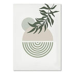 Decorative poster with abstract design featuring leaves and geometric shapes on a white background