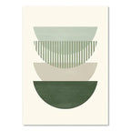 Abstract geometric design with green and beige shapes on a white background