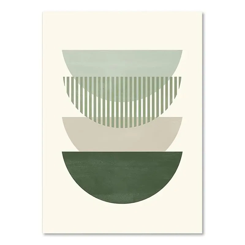 Abstract geometric design with green and beige shapes on a white background