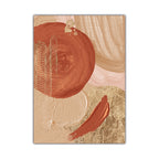 Abstract art piece with red, gold, and beige colors on a white background