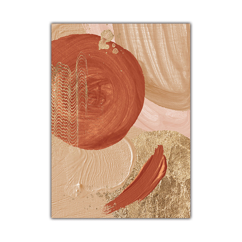 Abstract art piece with red, gold, and beige colors on a white background