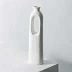 White textured vase with dimensions labeled on a light gray background