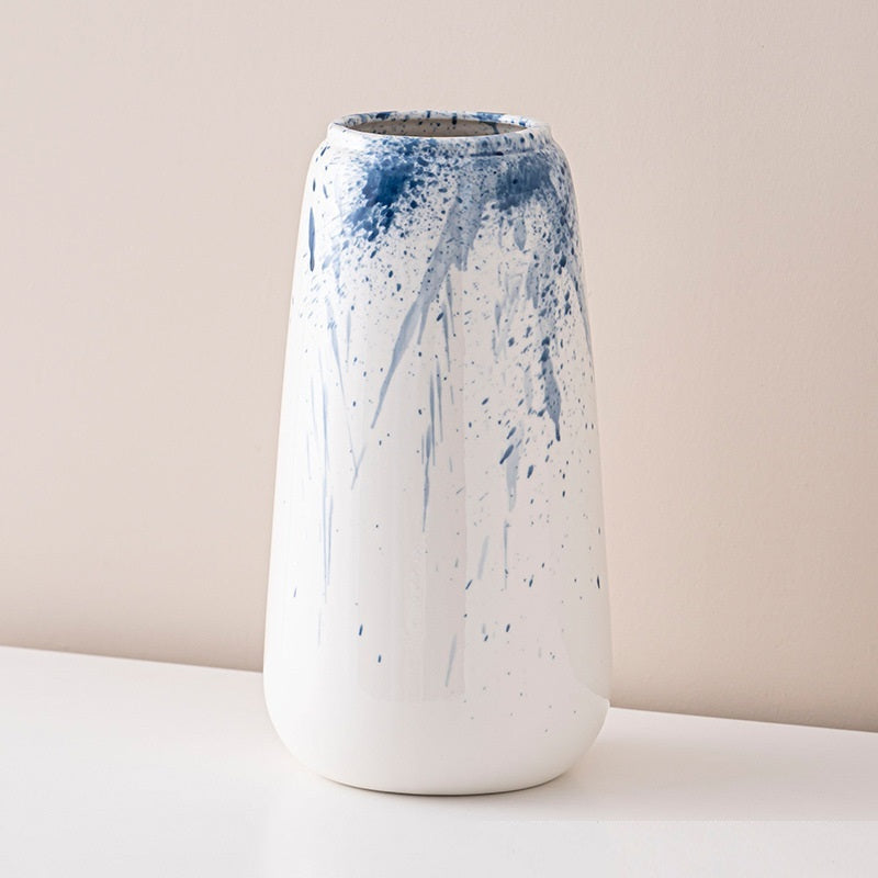 Statement ceramic vase with unique splash-ink design for bedroom or shelf