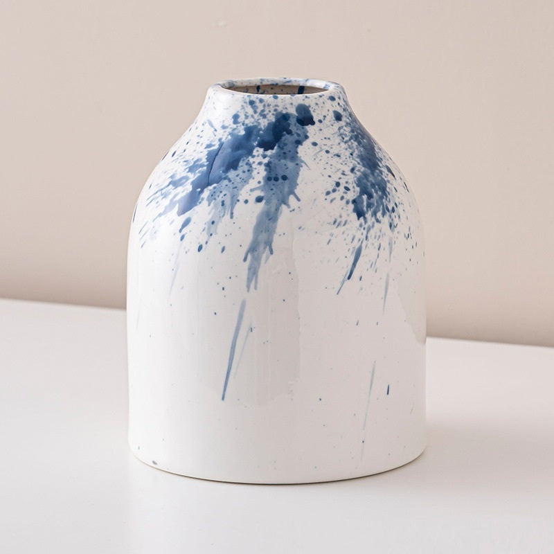 Statement ceramic vase with unique splash-ink design for bedroom or shelf