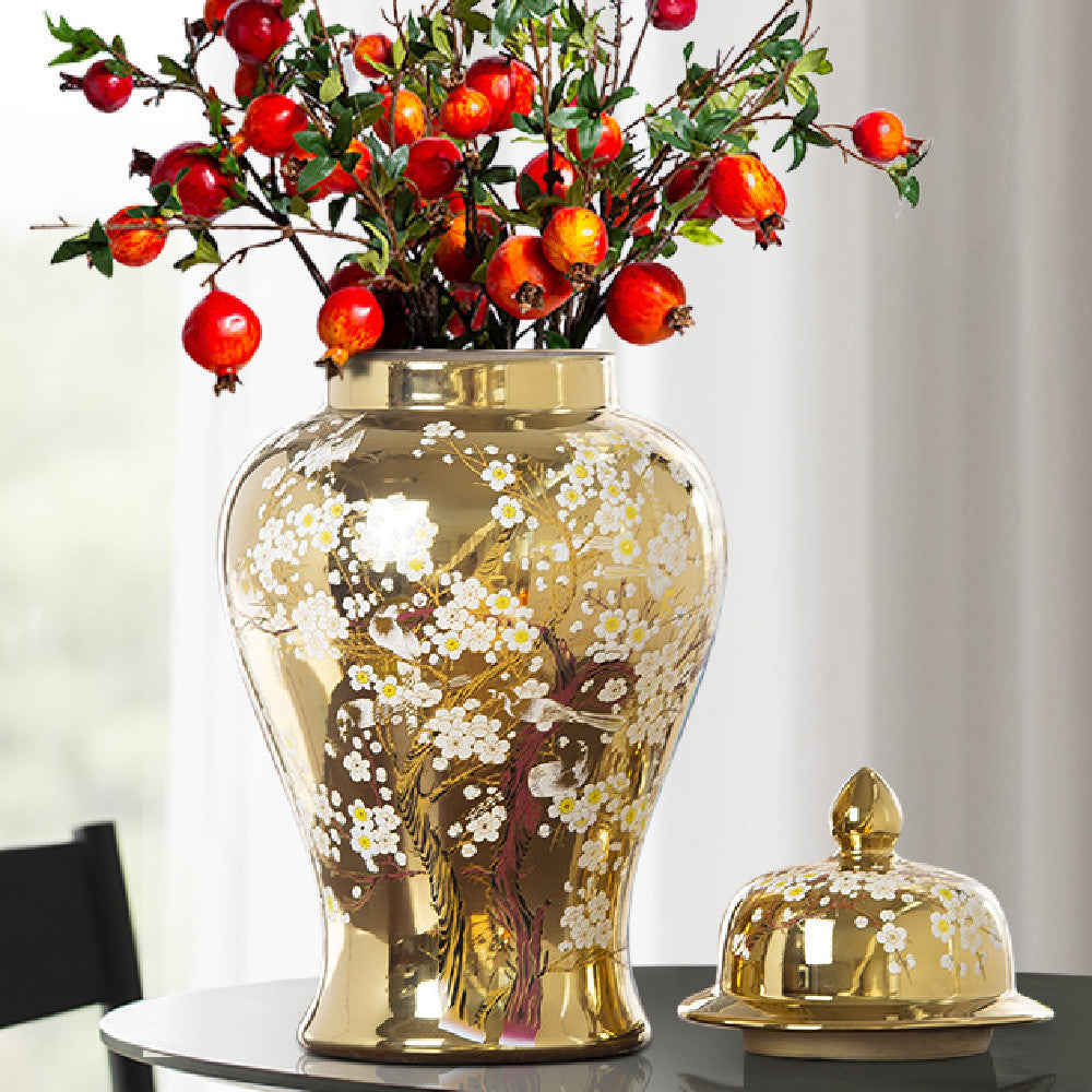 Modern ceramic vase in light luxury style with painted detailing