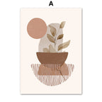 Abstract art print with geometric shapes and a pot on a beige background
