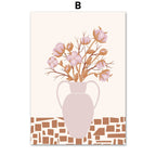 Decorative poster with a vase of flowers on a beige background