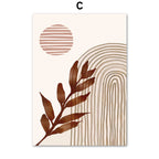 Decorative wall art with abstract design featuring a leaf and circular patterns on a beige background.