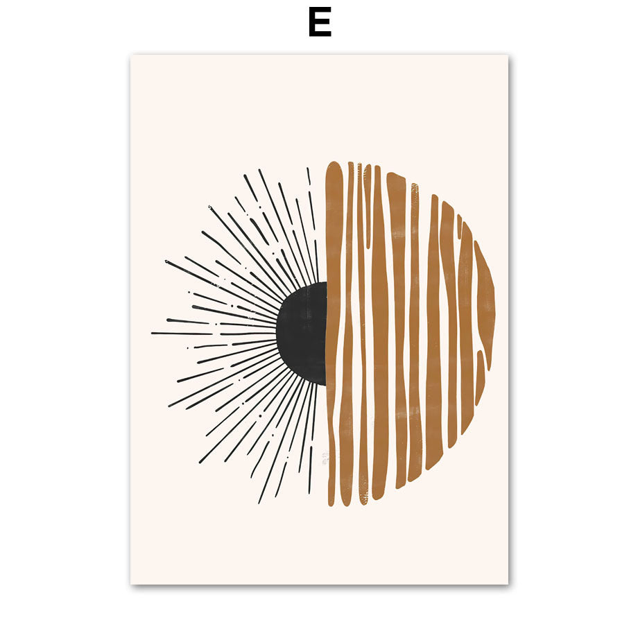 Abstract art print with black and brown design on a beige background