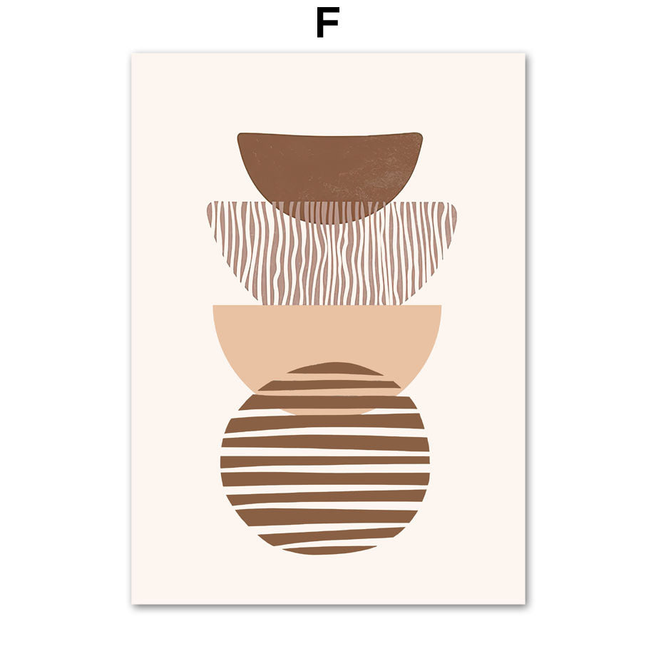 Decorative wall art with three stylized pots in brown and beige on a white background