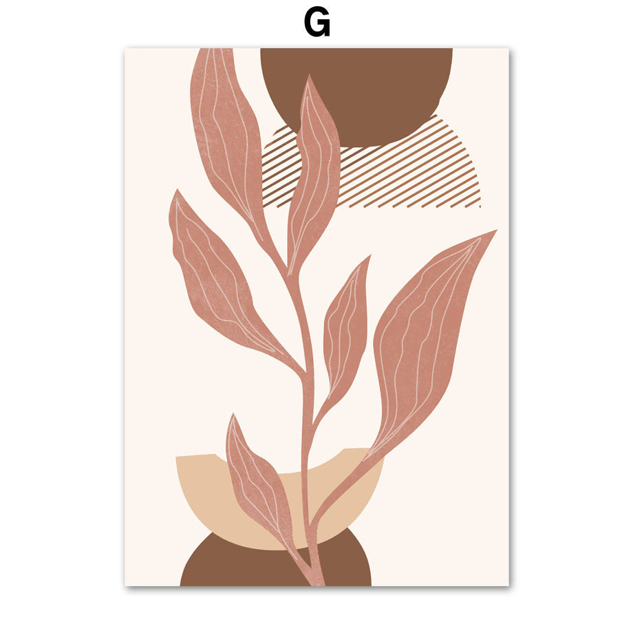 Abstract design with leaves and geometric shapes on a beige background