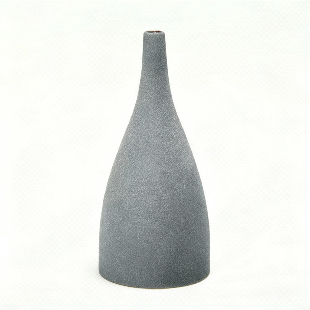 Gray textured vase on a white background with measurement lines.