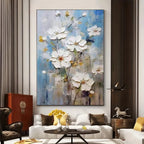 Floral painting in a modern living room setting