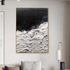 Abstract art piece on a wall in a modern interior setting
