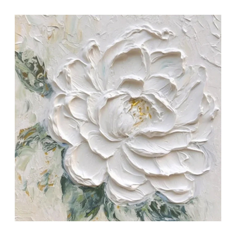 White floral painting with textured background