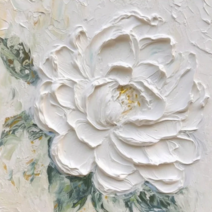 White floral painting with textured background