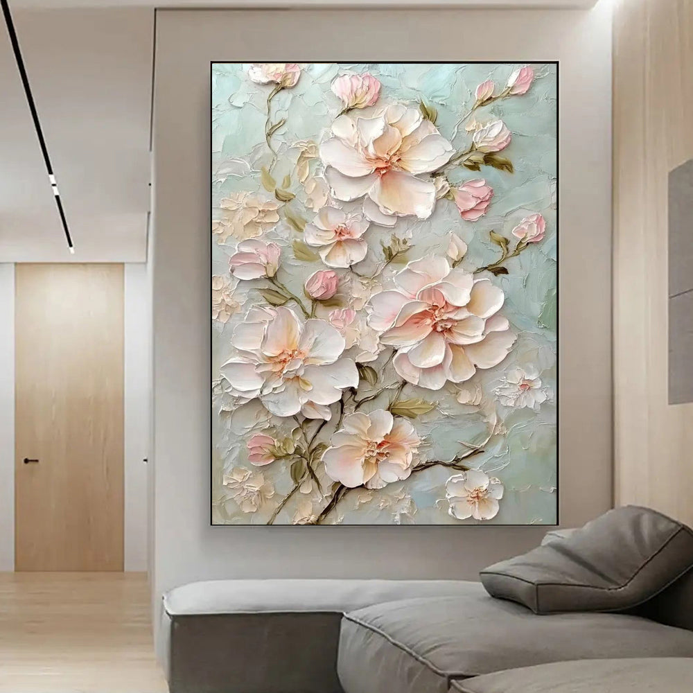 Floral painting on a wall in a modern living room
