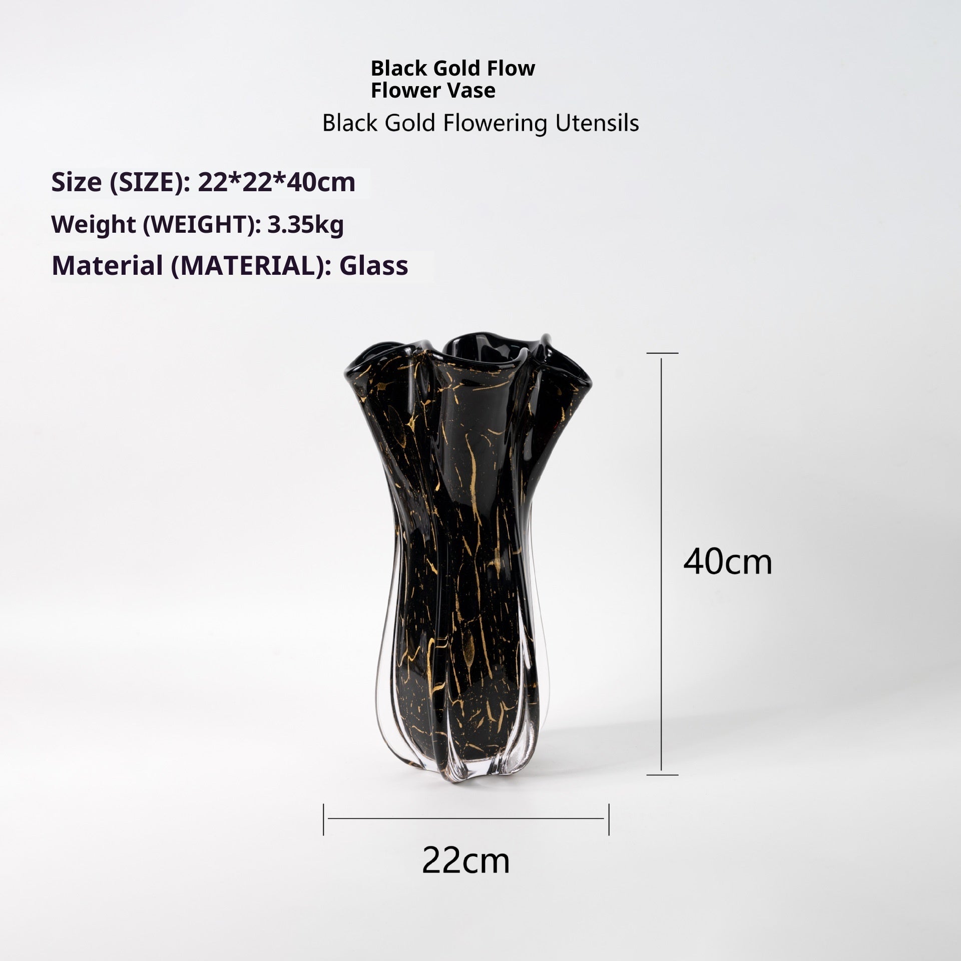 Modern decorative vase with glossy black finish and abstract gold detailing