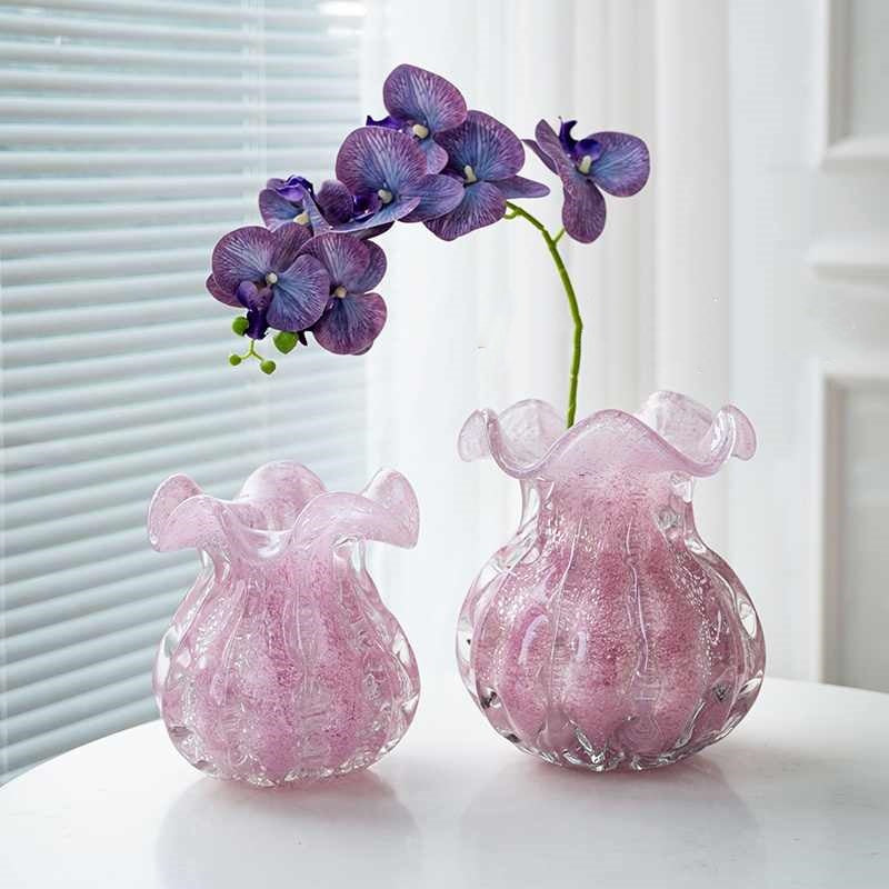 Handcrafted Blush Quartz Vase with dreamy bubble effect, medium and large size for elegant tabletop décor
