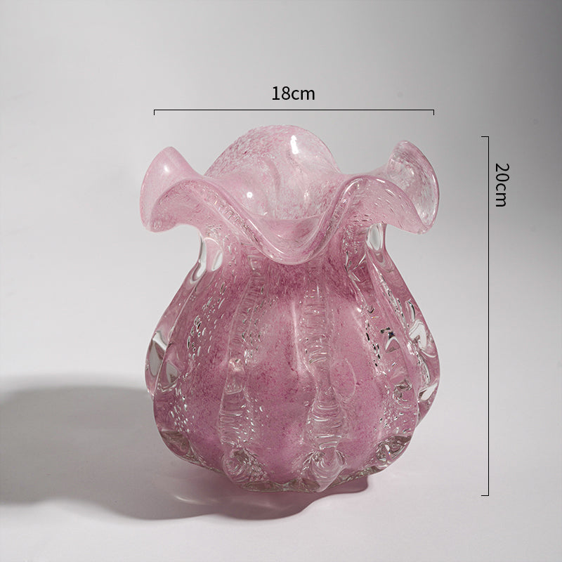	Handcrafted Blush Quartz Vase with dreamy bubble effect, medium size for elegant tabletop décor