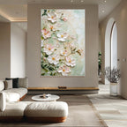 Floral painting on a wall in a modern living room