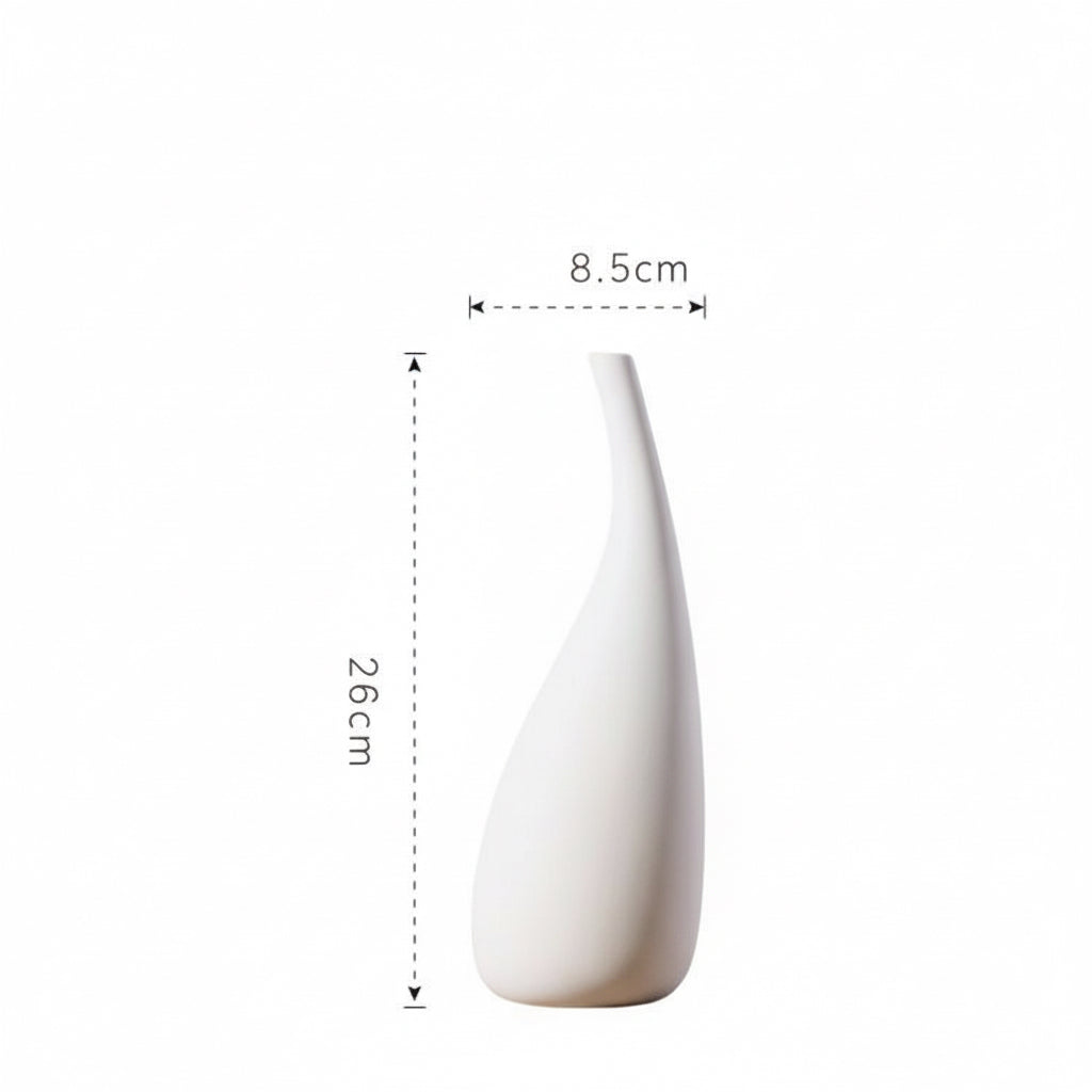 White vase with dimensions labeled on a white background