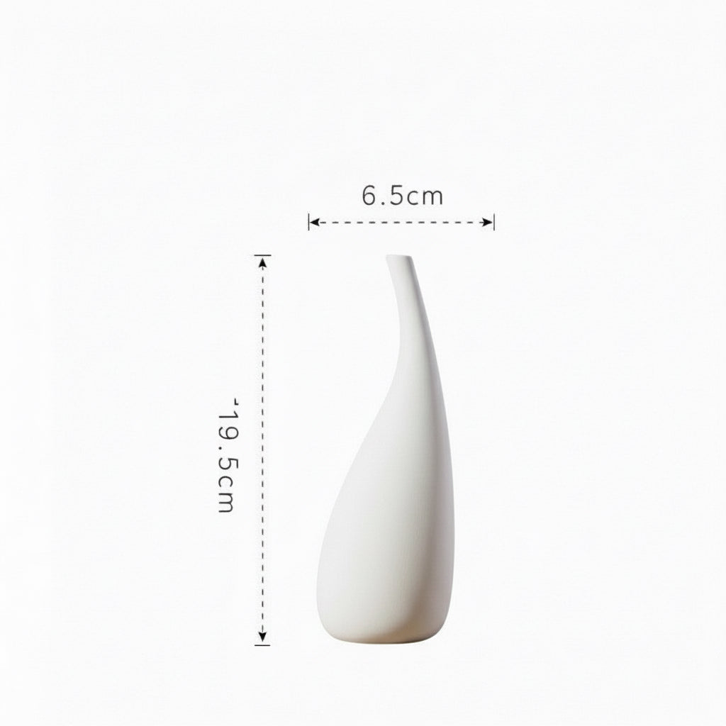 White vase with dimensions labeled on a white background