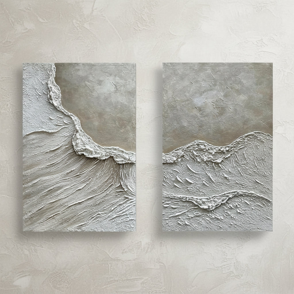 Two square tiles with textured surface design on a white background